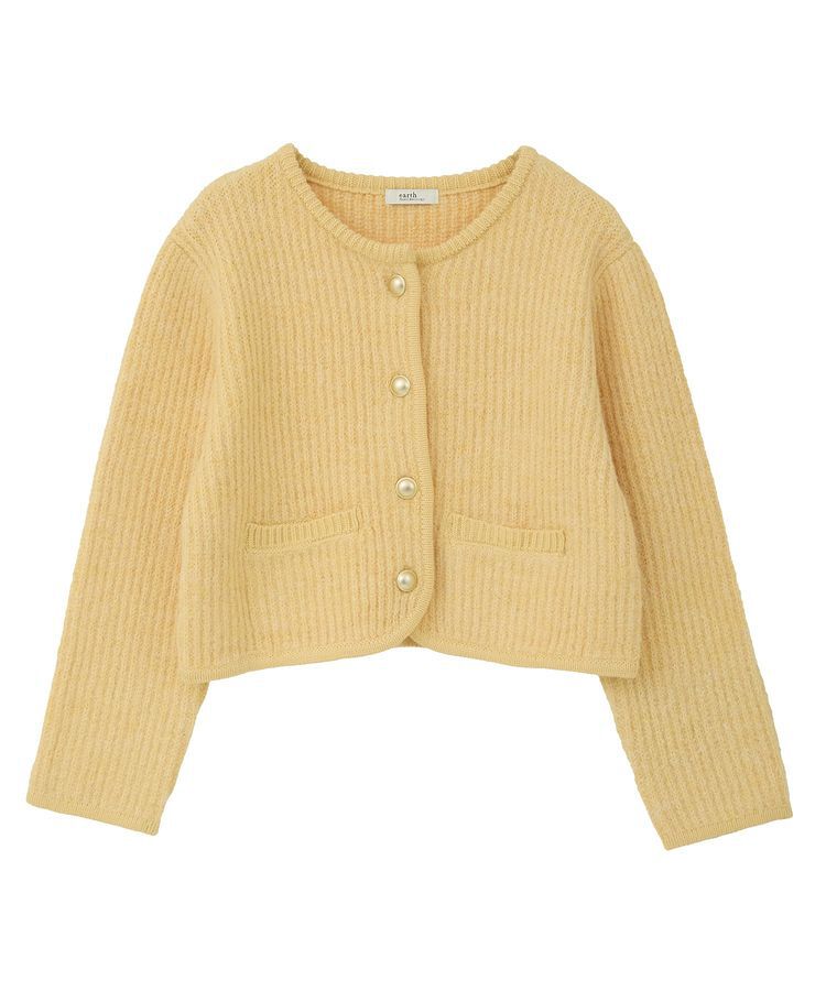 earth music&ecology「【WEB限定】ゴールド釦ショートニットカーディガン」|カーディガン|