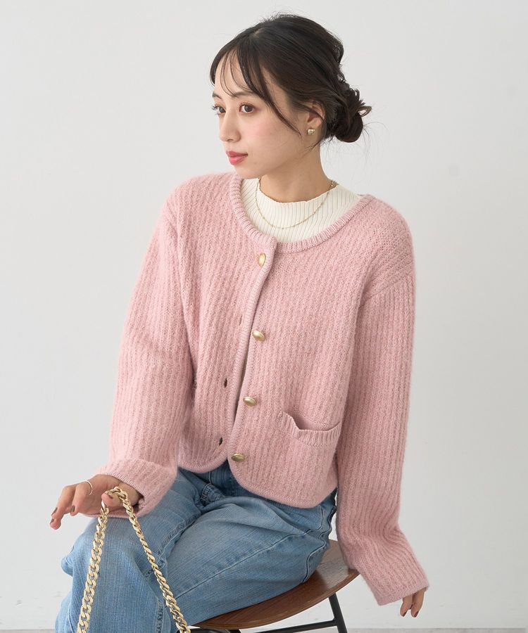 earth music&ecology「【WEB限定】ゴールド釦ショートニットカーディガン」|カーディガン|