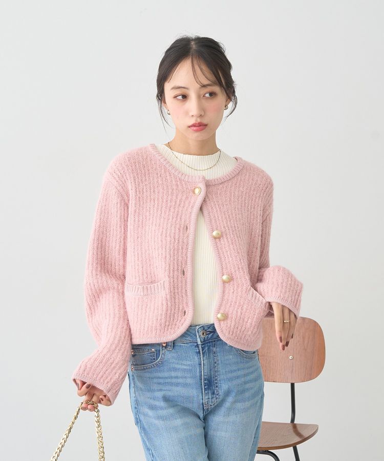 earth music&ecology「【WEB限定】ゴールド釦ショートニットカーディガン」|カーディガン|