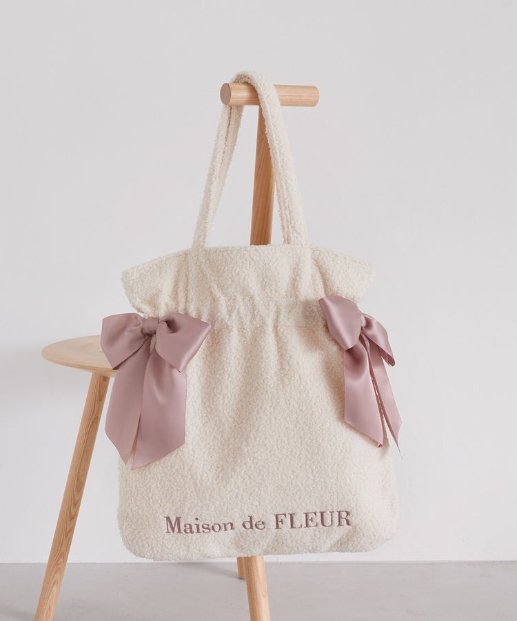 Maison de FLEUR「ボアダブルリボントートバッグ」|トートバッグ|アイボリー