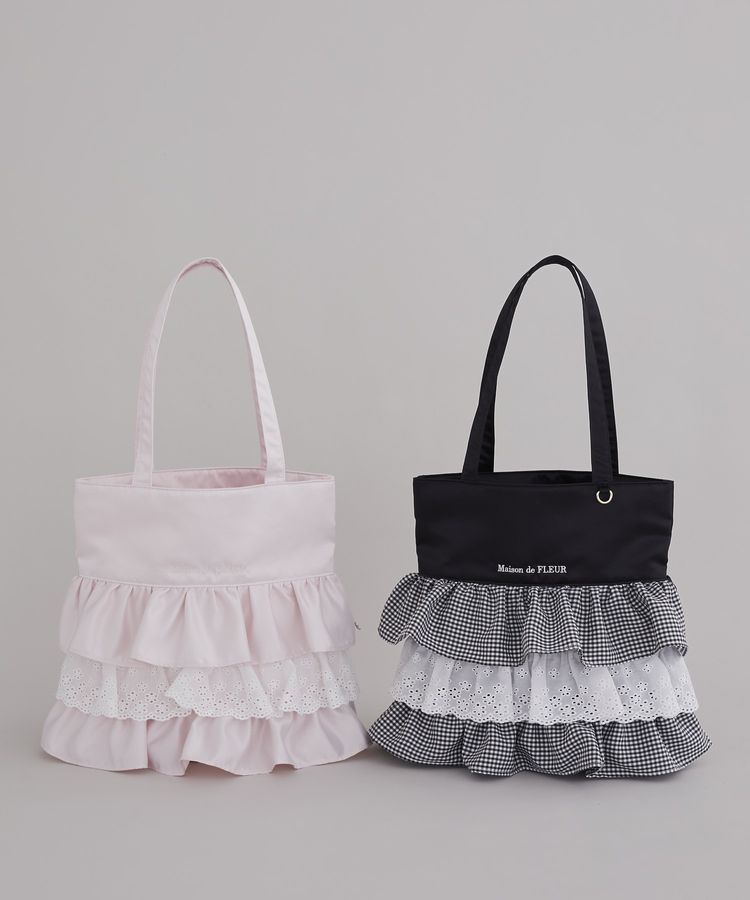 Maison de FLEUR「サテンフロントフリルスクエアトートバッグ」|トートバッグ|