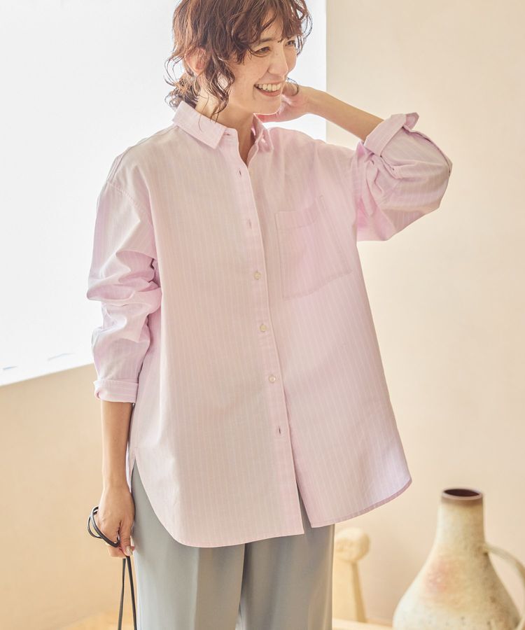 AMERICAN HOLIC「UVカットリサイクルコットンオックスシャツ」|シャツ・ブラウス|Stripe Pink