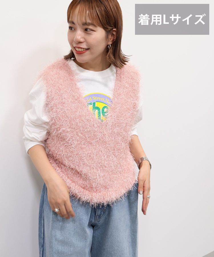 AMERICAN HOLIC「【選べる丈2サイズ】前後2wayシャギーベスト」|ベスト・ジレ|Pink