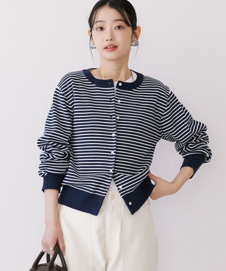 AMERICAN HOLIC「クルーネックニットカーディガン」|カーディガン|ボーダーネイビー