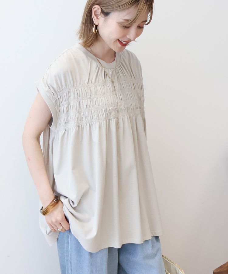 AMERICAN HOLIC「シャーリング半袖フレアプルオーバー」|Tシャツ・カットソー|