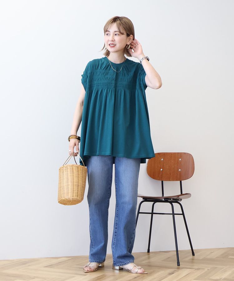 AMERICAN HOLIC「シャーリング半袖フレアプルオーバー」|Tシャツ・カットソー|