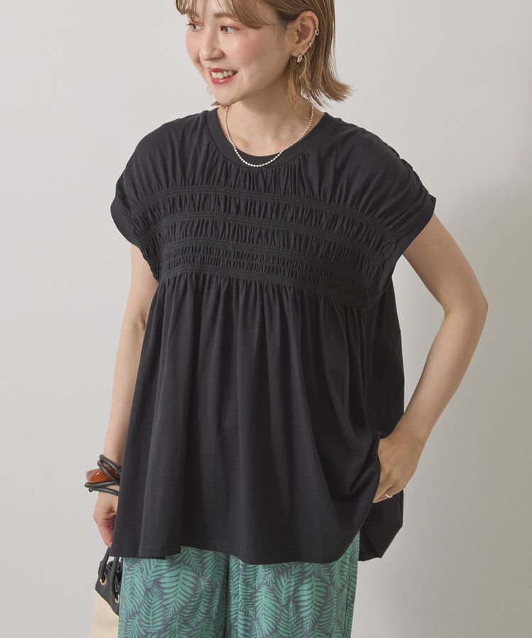 AMERICAN HOLIC「シャーリング半袖フレアプルオーバー」|Tシャツ・カットソー|Black