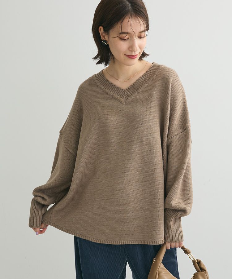 Green Parks「洗える Vネックニットプルオーバー」|ニット・セーター|Camel