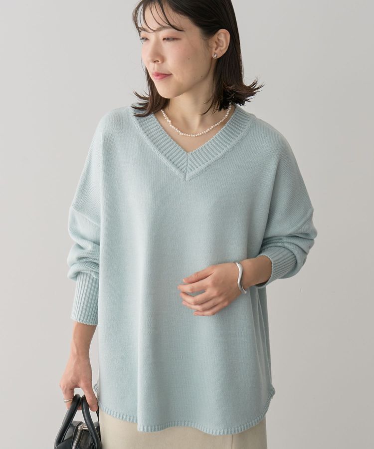 Green Parks「洗える Vネックニットプルオーバー」|ニット・セーター|Blue