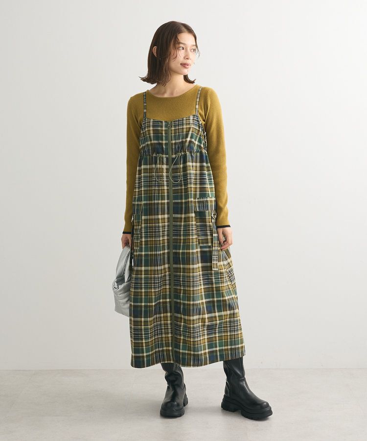Green Parks「Zip チェックキャミワンピース」|ワンピース|Khaki
