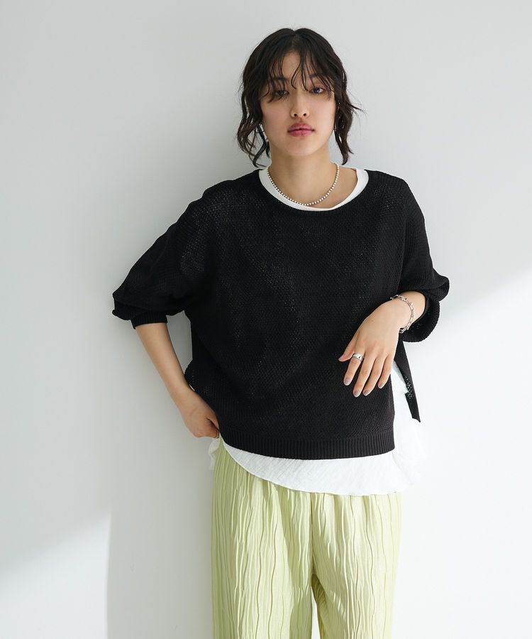 Green Parks「かのこボートネック7分袖ニットプルオーバー」|ニット・セーター|