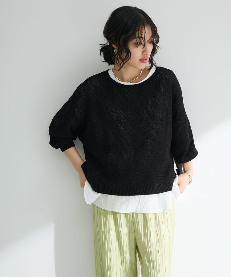 Green Parks「かのこボートネック7分袖ニットプルオーバー」|ニット・セーター|