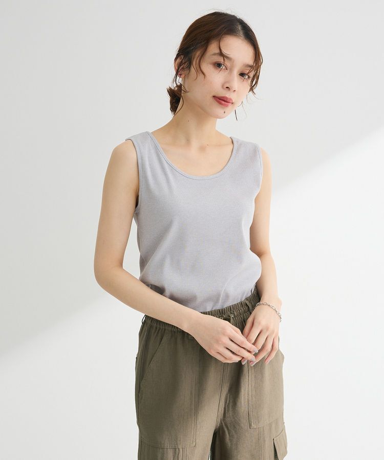 Green Parks「前後2Way ラメリブタンクトップ」|インナー|Light Gray