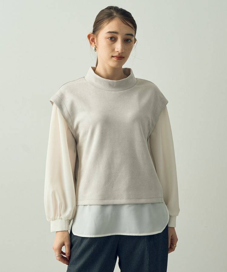 YECCA VECCA「スエード調レイヤードデザインプルオーバー」|Tシャツ・カットソー|Light Gray
