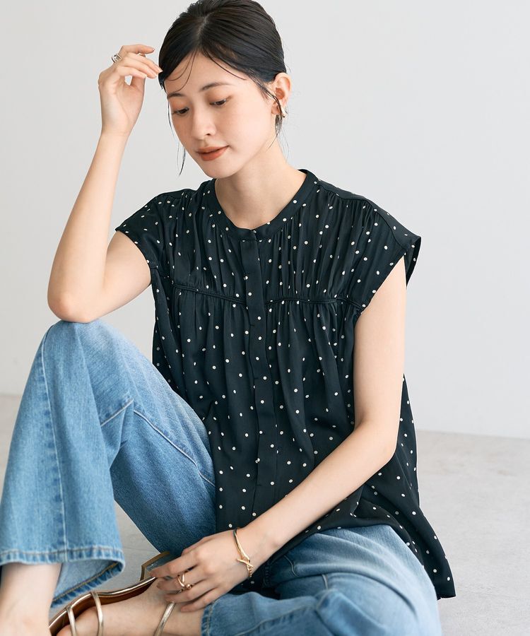 YECCA VECCA「ドット柄ギャザーブラウス」|シャツ・ブラウス|