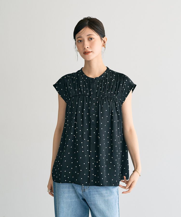 YECCA VECCA「ドット柄ギャザーブラウス」|シャツ・ブラウス|