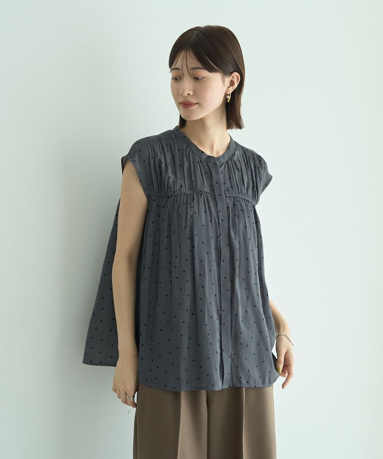 YECCA VECCA「ドット柄ギャザーブラウス」|シャツ・ブラウス|