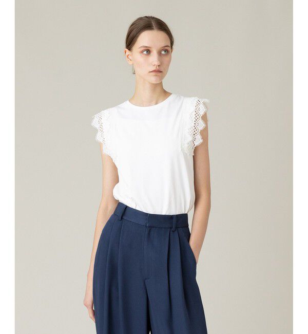 LOULOU WILLOUGHBY「【LOULOU WILLOUGHBY】レーストリミングTシャツ」|Tシャツ・カットソー|