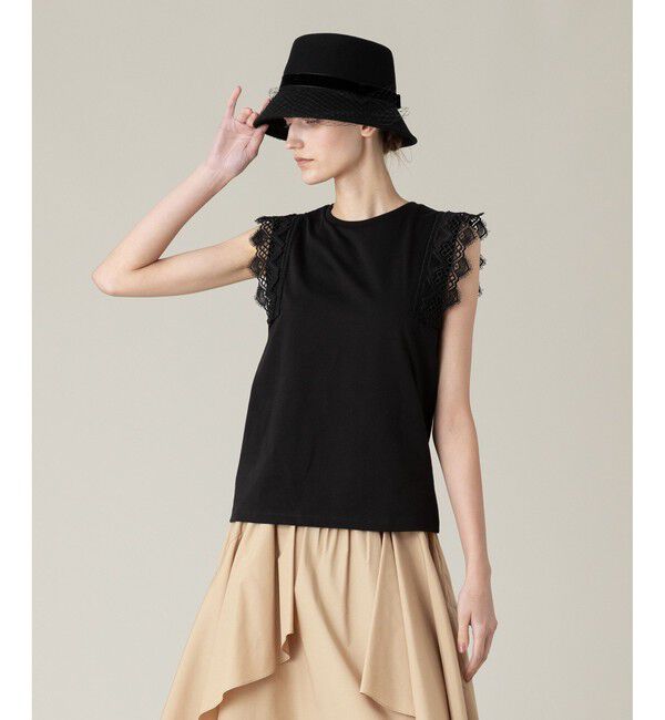 LOULOU WILLOUGHBY「【LOULOU WILLOUGHBY】レーストリミングTシャツ」|Tシャツ・カットソー|