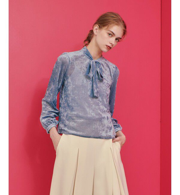 LOULOU WILLOUGHBY「【LOULOU WILLOUGHBY】シアーベロアリボンプルオーバー」|Tシャツ・カットソー|ブルー