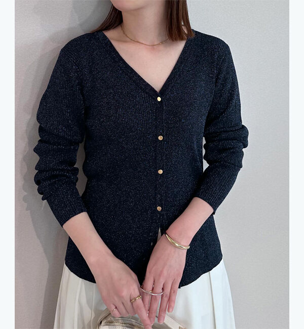 ur's「ラメVネックカーディガン」|ニット・セーター|ネイビー
