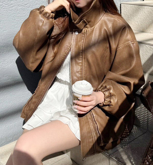  「フェイクレザージャケット」|ダウンベスト・ベスト|キャメル