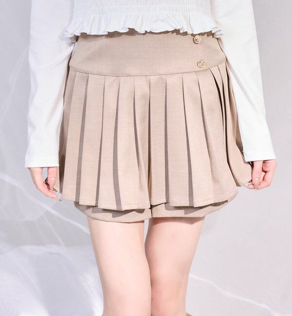  「金ボタンプリーツスカート」|スカート|ベージュ