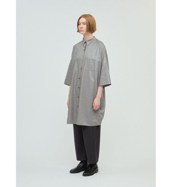 mizuiro ind「mizuiro ind グロッシーワイドハーフスリーブシャツワンピース」|ワンピース|