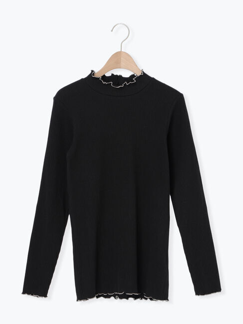 Samansa Mos2「配色メローカットリブフリルスタンドネックインナー」|Tシャツ・カットソー|ブラック