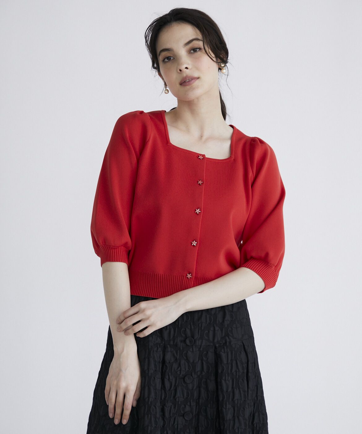 Maglie le cassetto「スクエアネックカーディガン」|カーディガン|オレンジ1