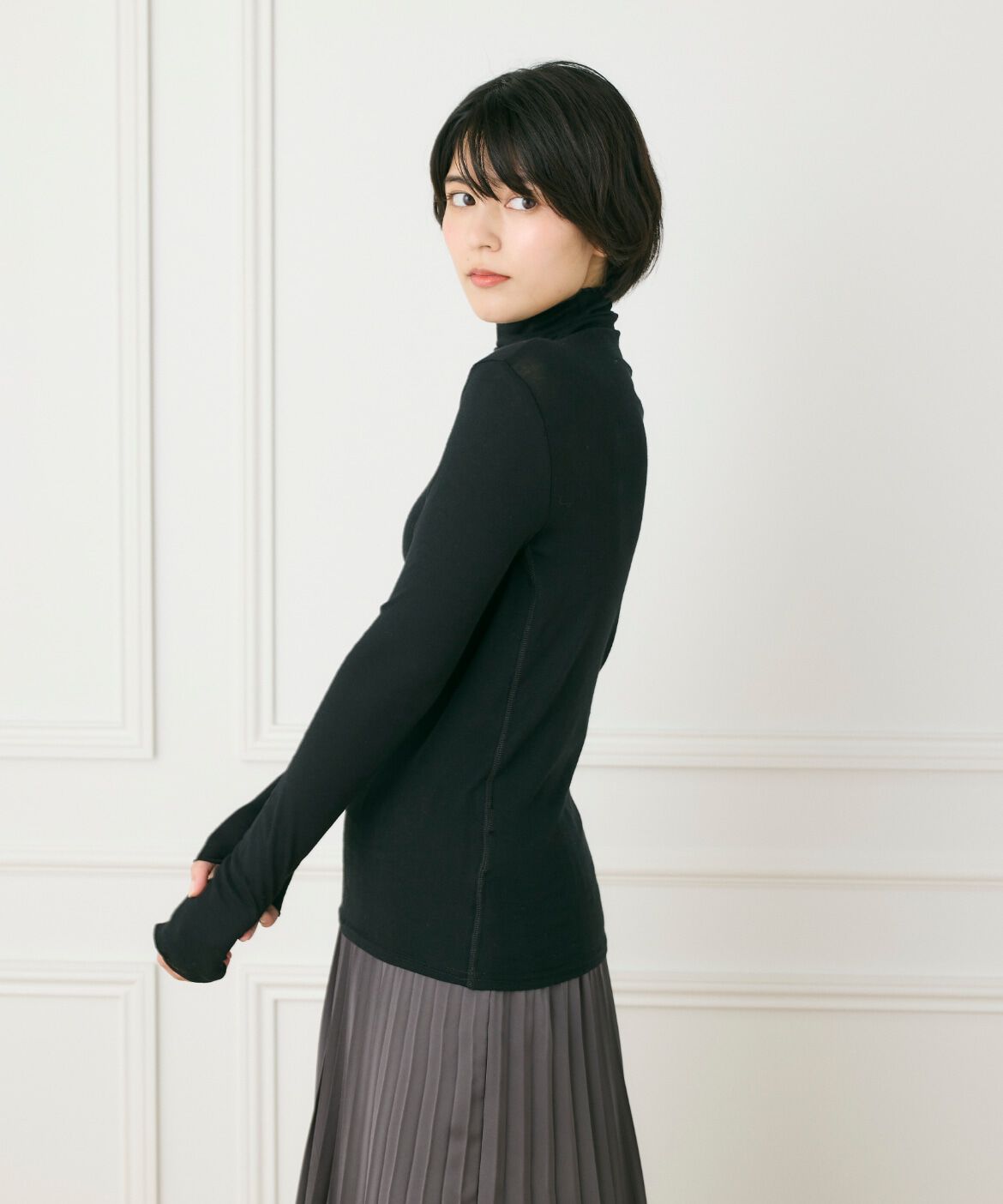 INED「《大きいサイズ》ハイネックロングスリーブトップス」|Tシャツ・カットソー|