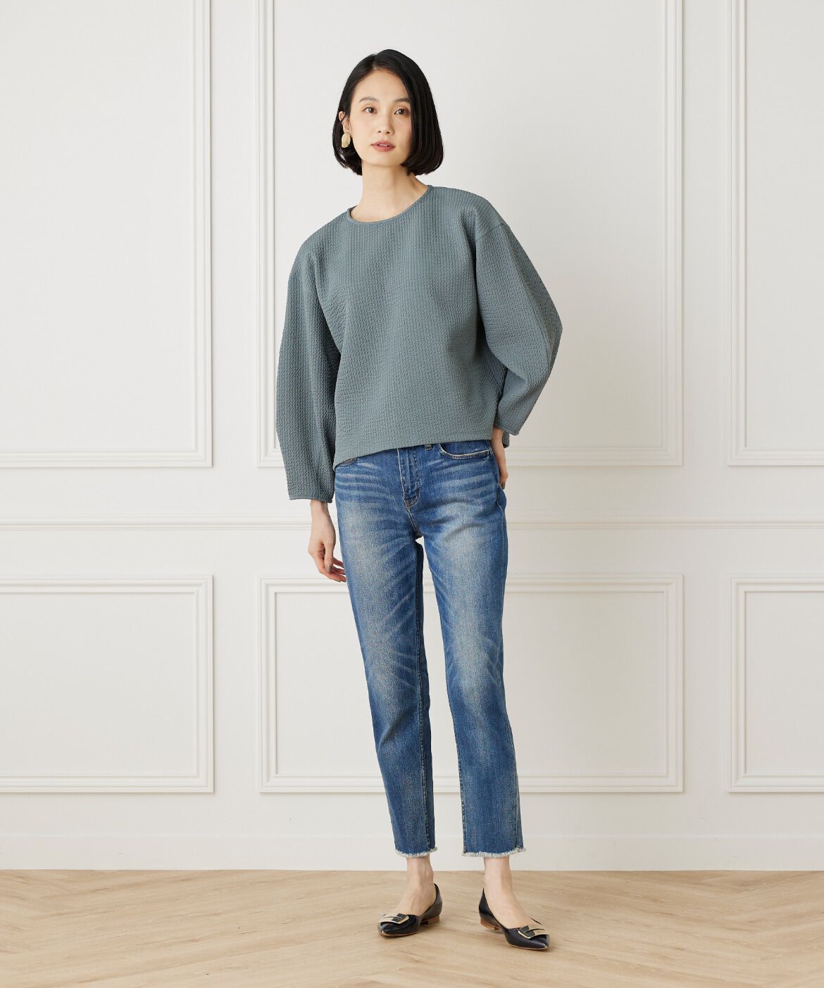 7-IDconcept.「バルーンスリーブワッフルカットソー」|Tシャツ・カットソー|