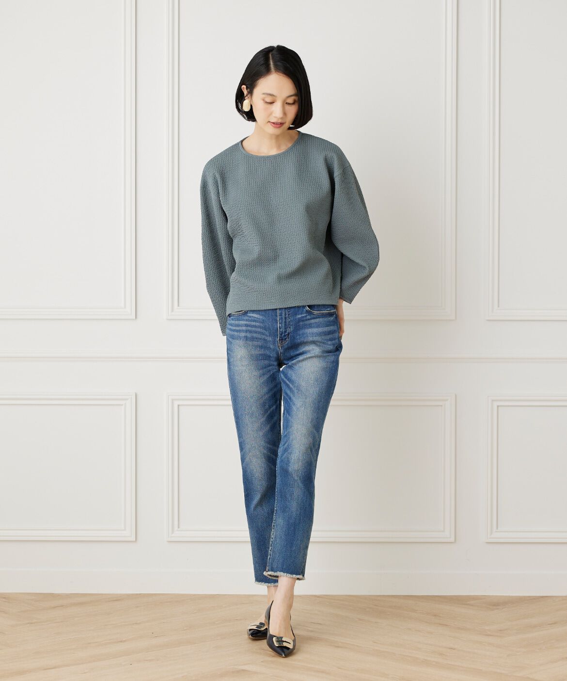 7-IDconcept.「バルーンスリーブワッフルカットソー」|Tシャツ・カットソー|