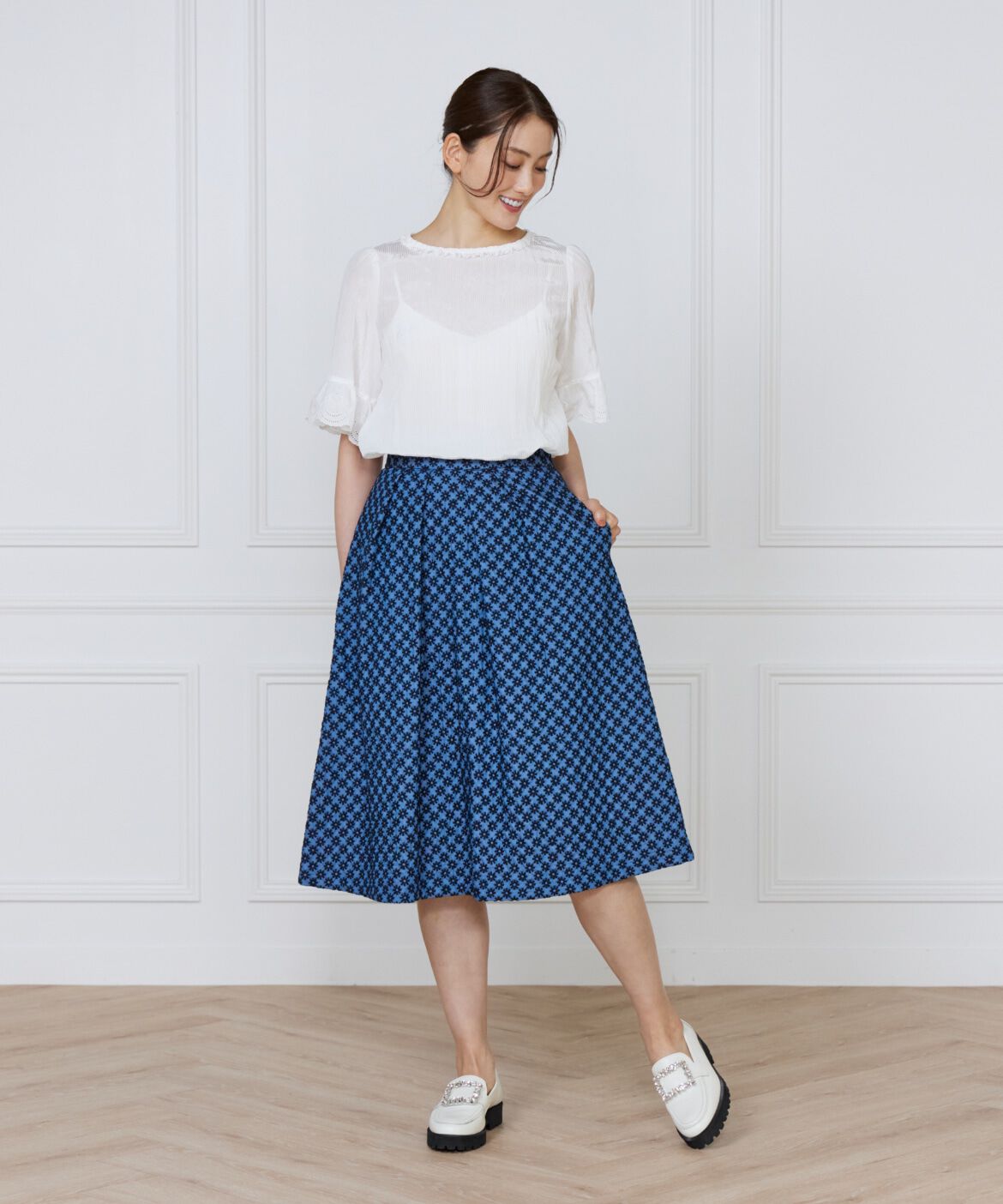 Maglie le cassetto「《プラスサイズ》フラワー刺繍デニムスカート《M Maglie le cassetto》」|スカート|