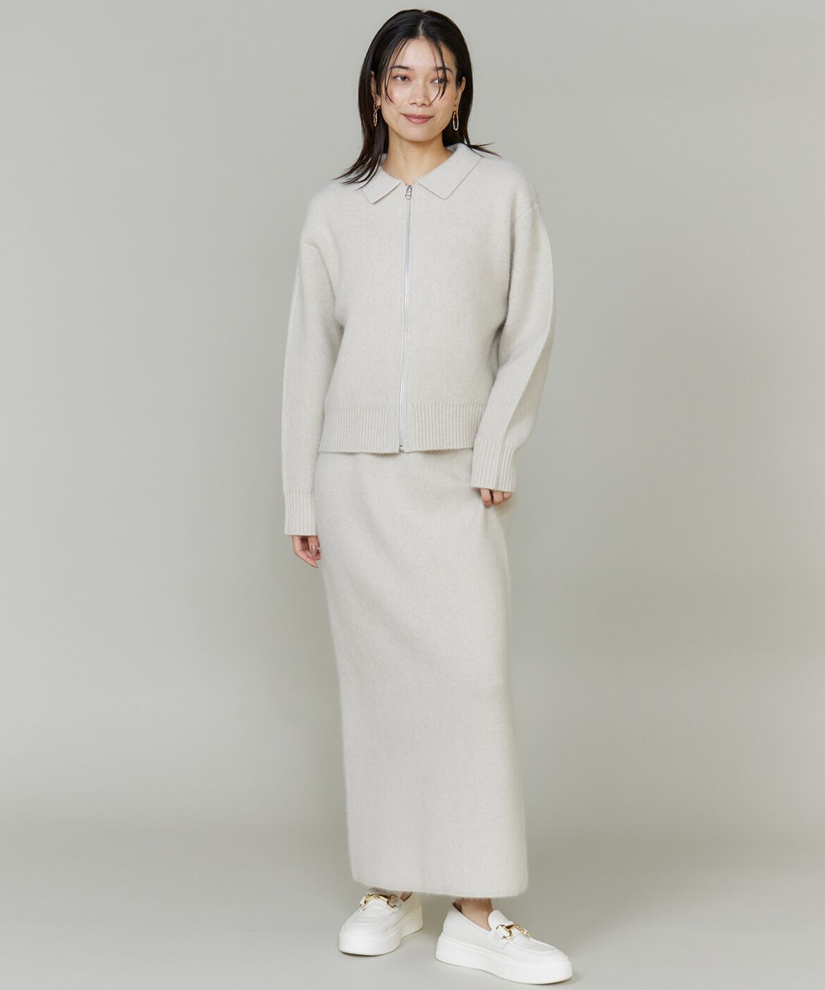 INED「フォックスブレンド襟付きジップカーディガン《YVON》」|カーディガン|