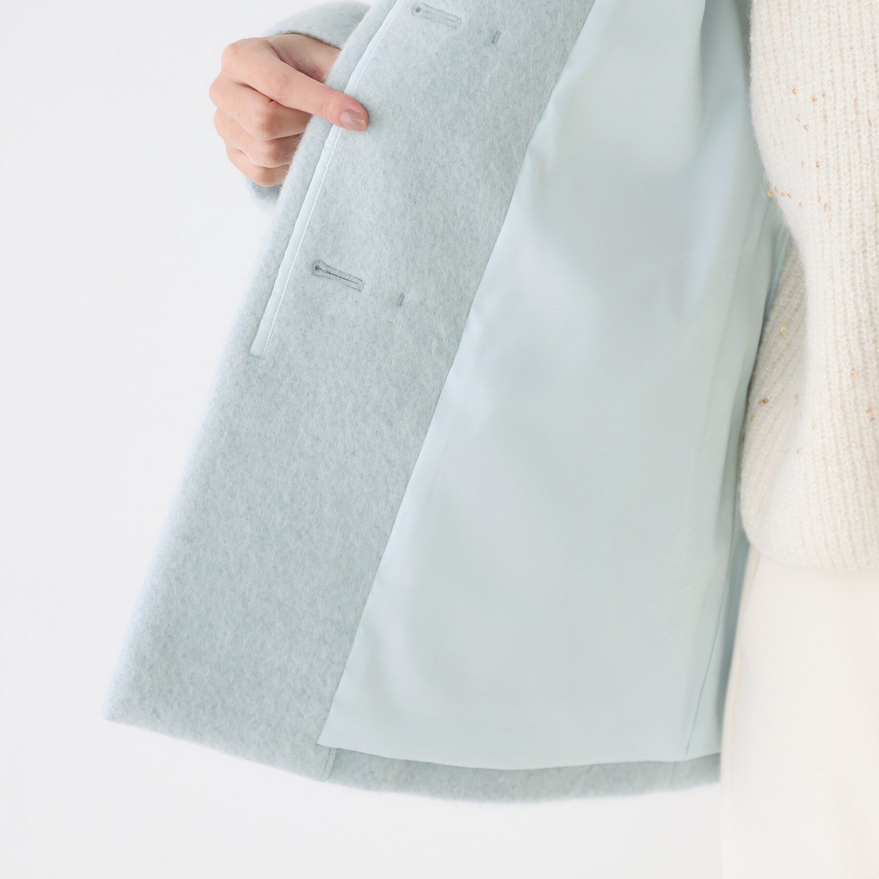 COUP DE CHANCE「【日本製／モヘヤ混／ヒップ丈】ノーカラーコート」|ノーカラーコート|