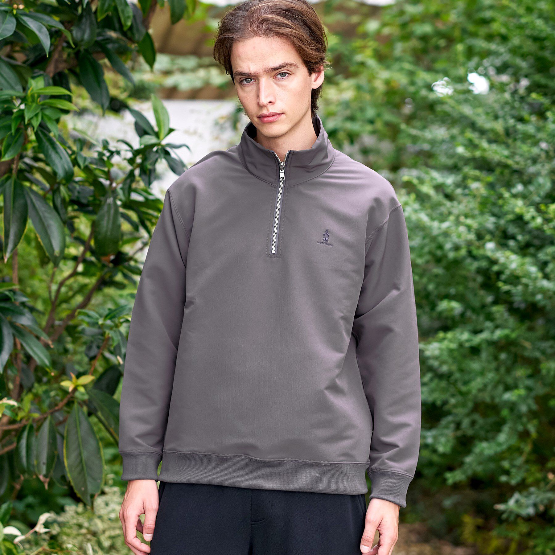 DRESSTERIOR「ダブルクロス裏起毛 ハーフジッププルオーバー」|Tシャツ・カットソー|グレー(012)