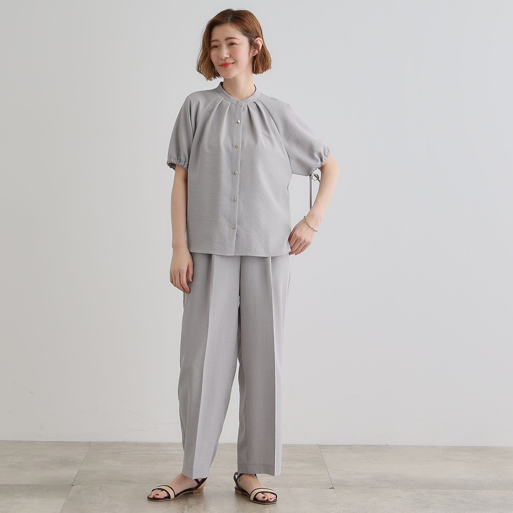 grove「【洗える・シワになりにくい】麻調センタープレスワイドパンツ」|その他|