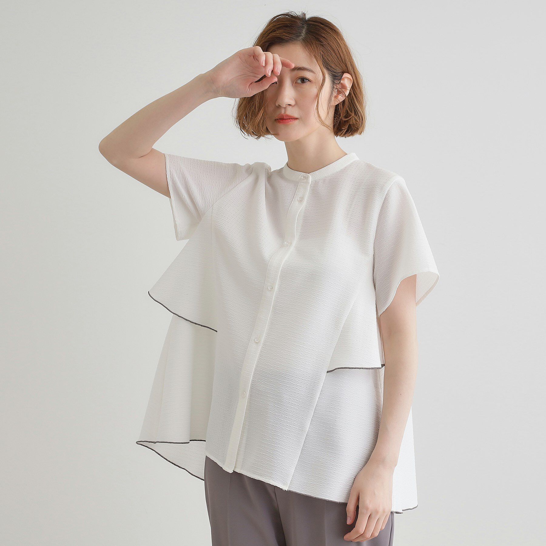 grove「【360&deg;抜かりない】ストライプアソートバックフレアブラウス」|シャツ・ブラウス|