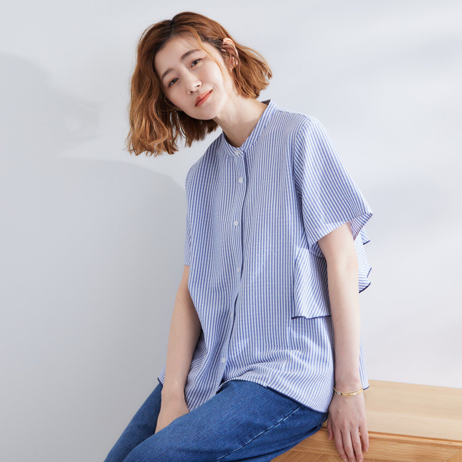 grove「【360&deg;抜かりない】ストライプアソートバックフレアブラウス」|シャツ・ブラウス|