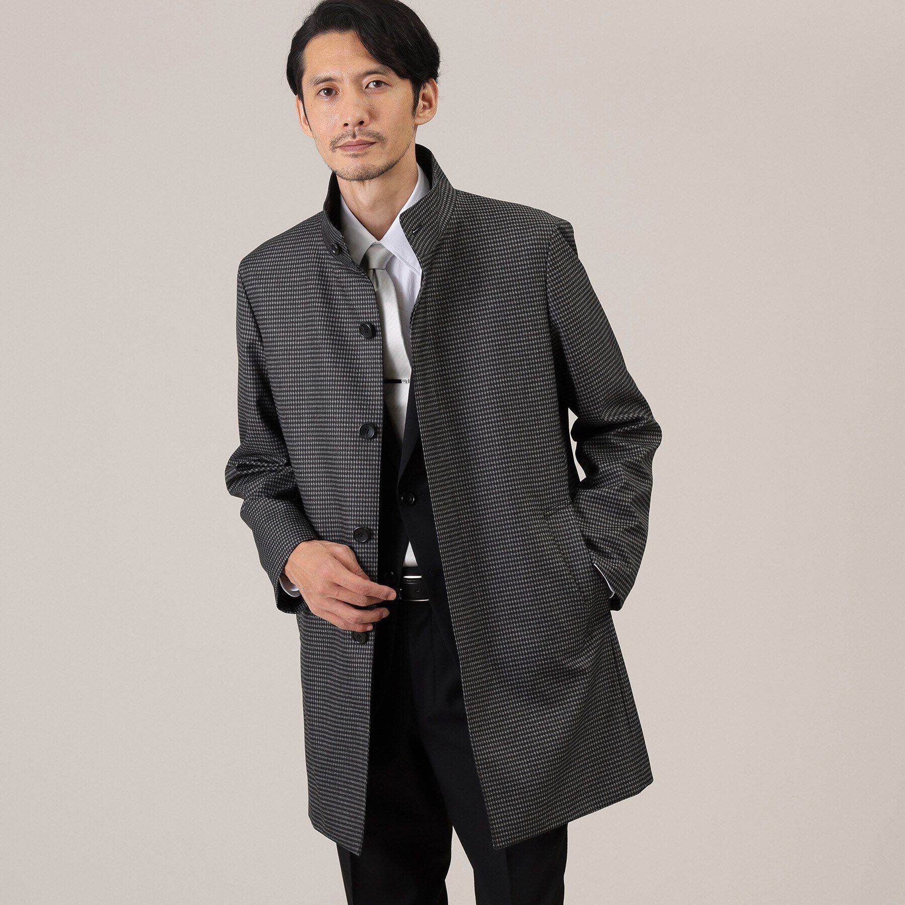 TAKEO KIKUCHI「【ダウンライナー付】メランジ スタンドカラー コート」|その他|ダークグレー/チェッ