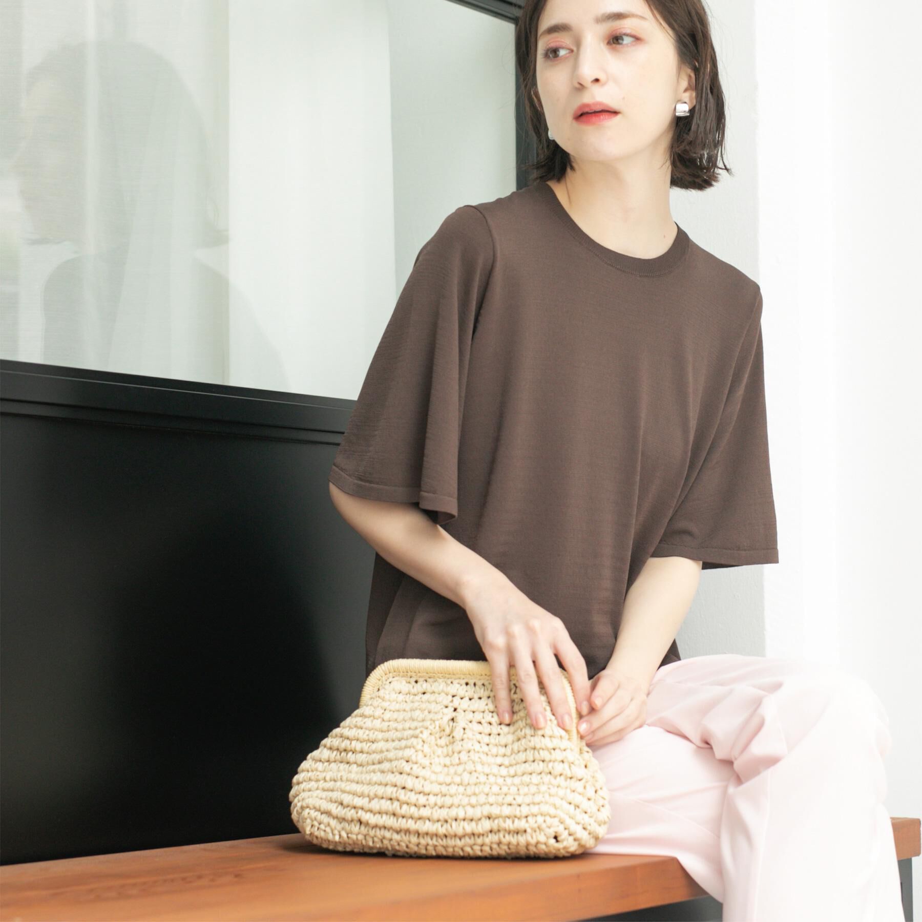 OPAQUE.CLIP「《6色展開/S-LLサイズ》フレアスリーブニット【UV/接触冷感/抗ピル/洗濯機洗い可】」|ニット・セーター|