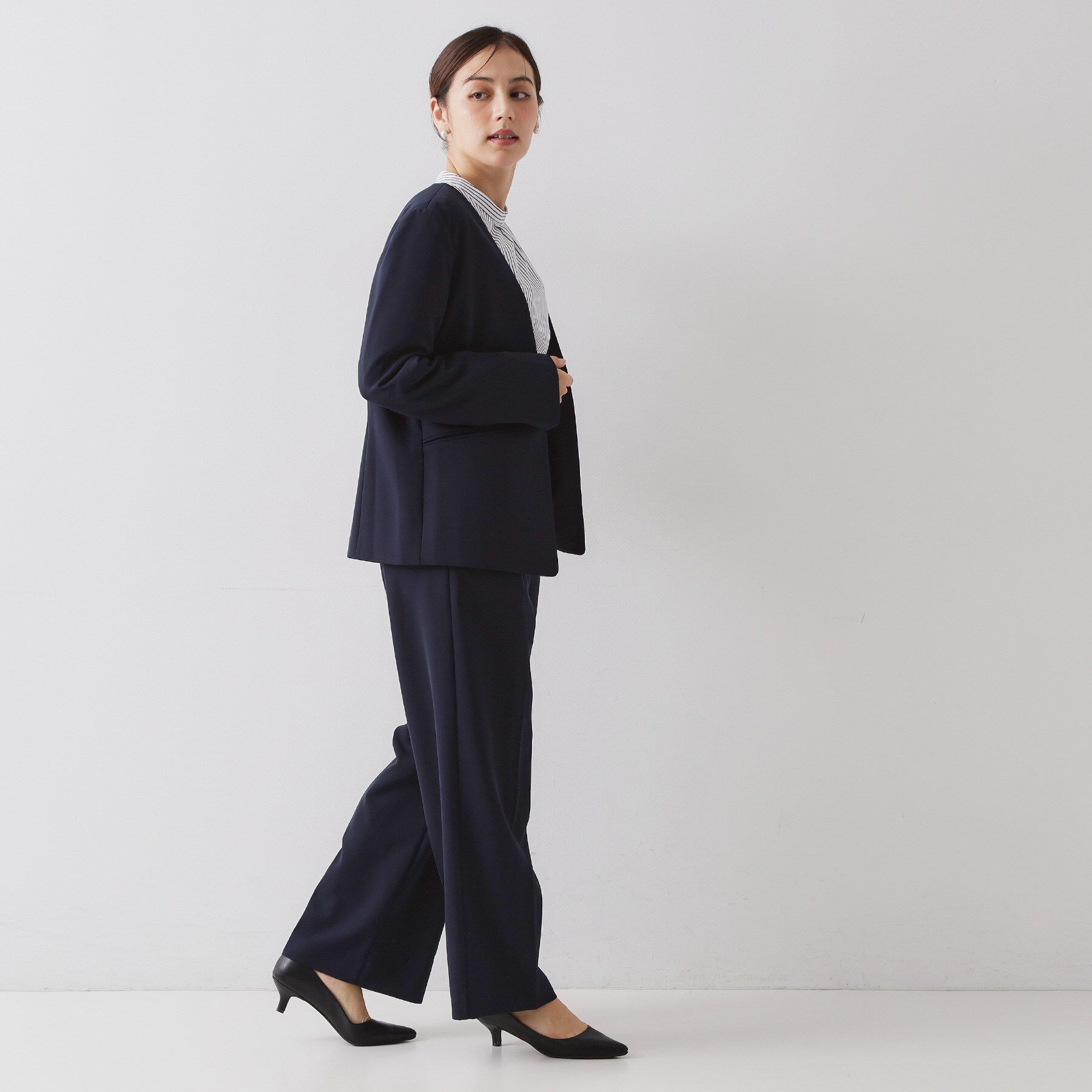 OPAQUE.CLIP「≪通勤・セレモニー/セットアップ対応≫ Vネックジャケット/ダブルクロス【洗濯機OK】」|ノーカラージャケット|