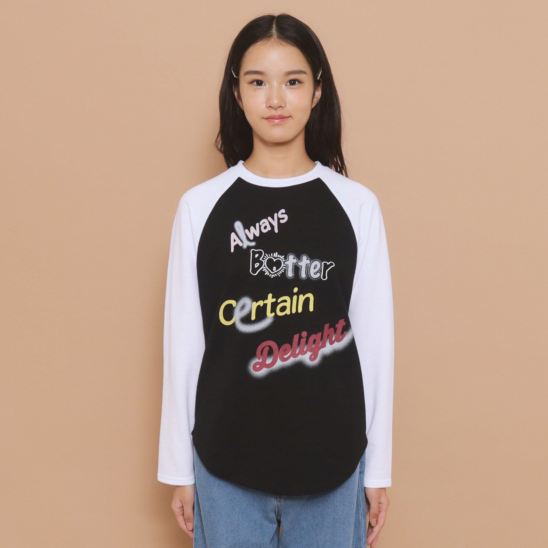 PINK-latte「【130cmあり】グラフィックロゴ ラグランTシャツ」|Tシャツ・カットソー|