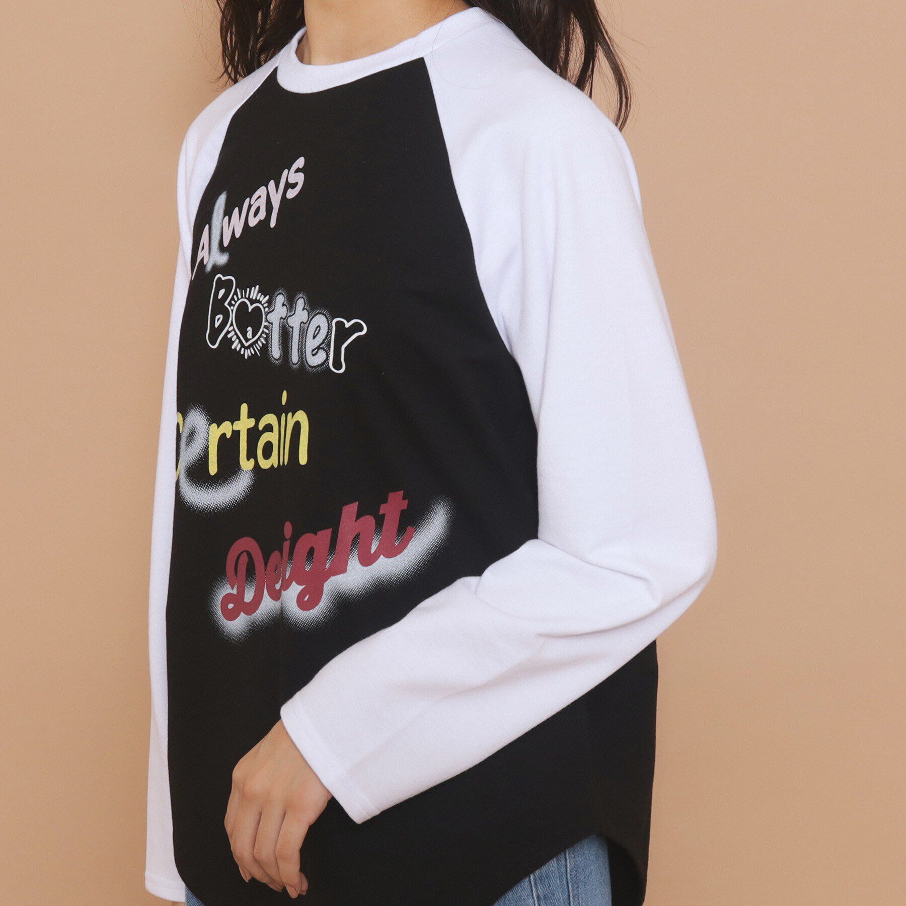 PINK-latte「【130cmあり】グラフィックロゴ ラグランTシャツ」|Tシャツ・カットソー|