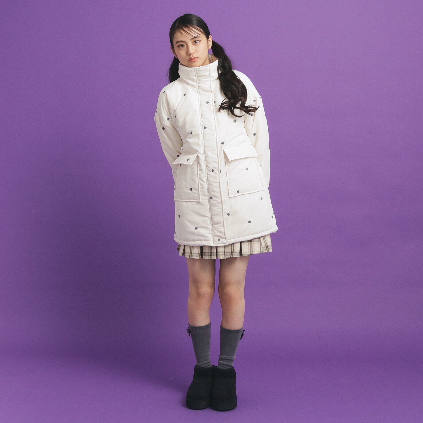 PINK-latte「ハート刺繍中綿ブルゾン」|ブルゾン・スタジャン|