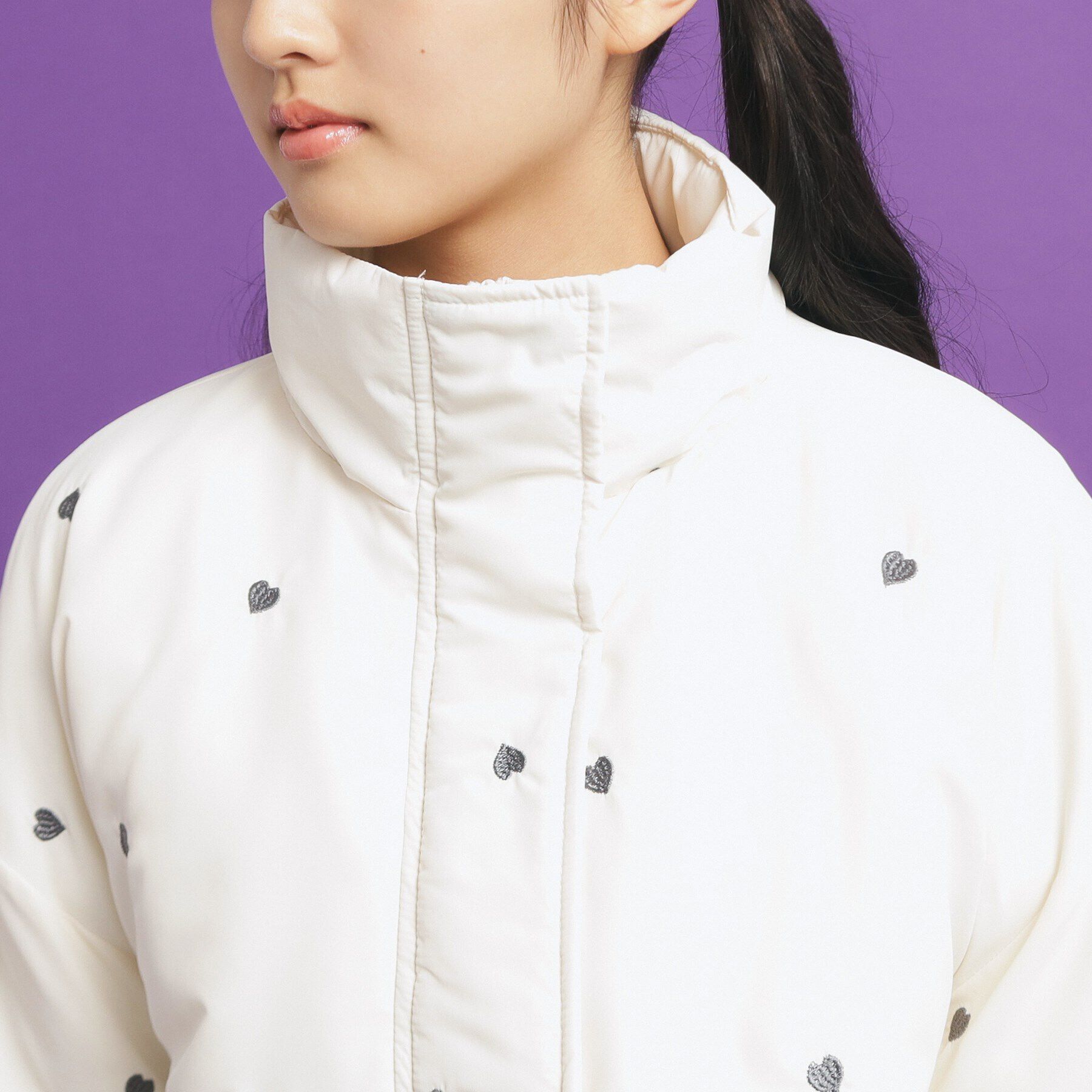 PINK-latte「ハート刺繍中綿ブルゾン」|ブルゾン・スタジャン|