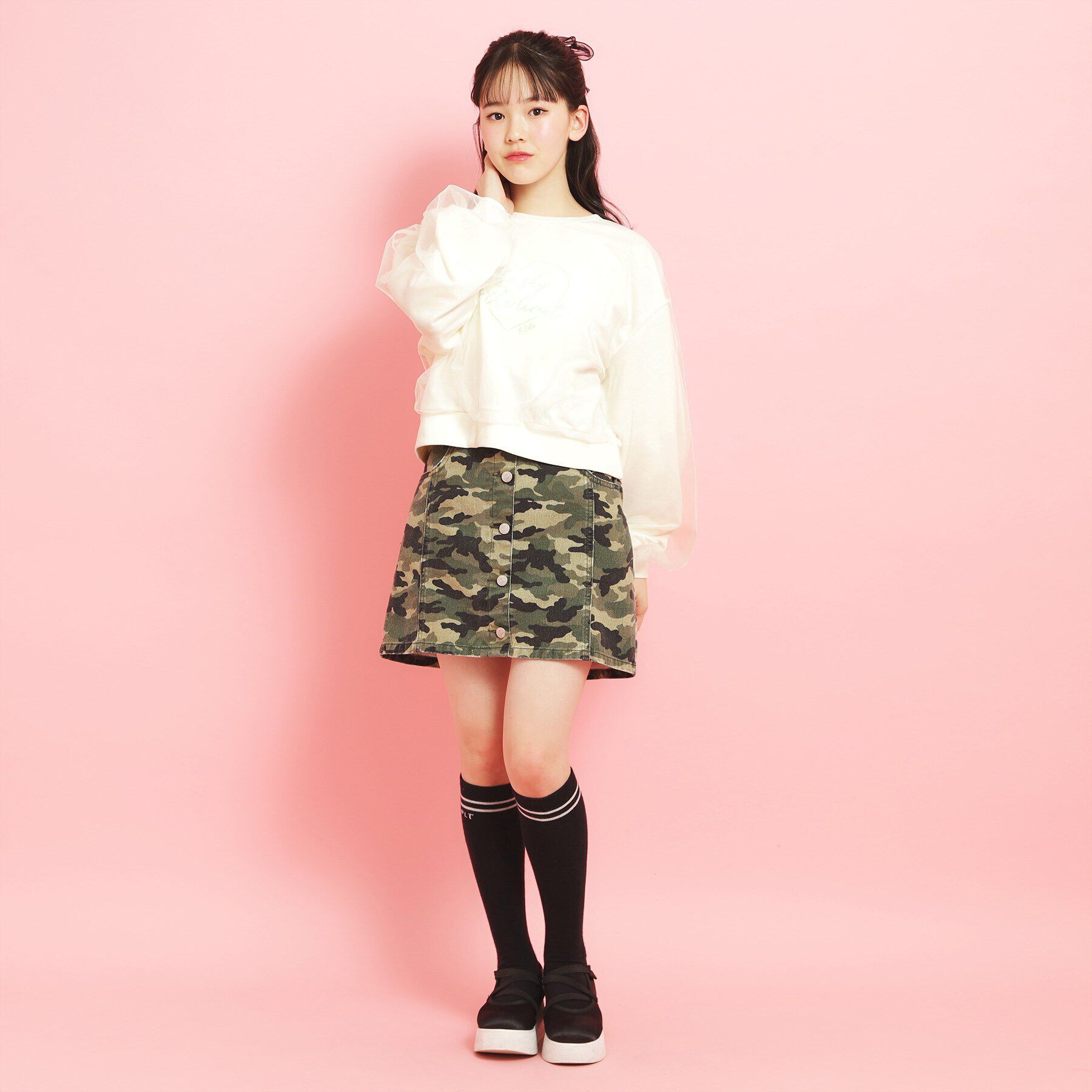 PINK-latte「ミニ裏毛 チュールスウェット」|その他|