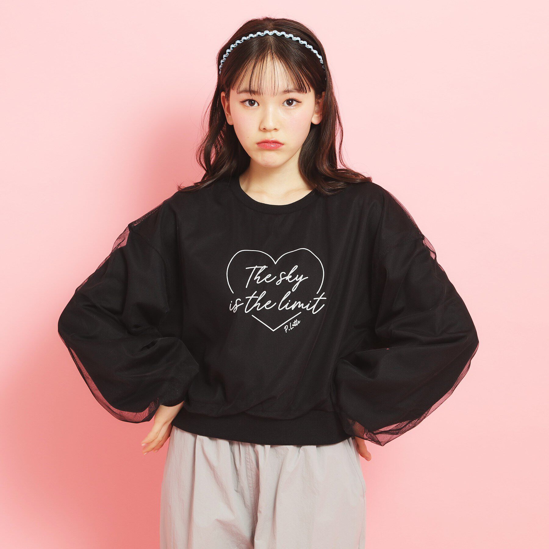 PINK-latte「ミニ裏毛 チュールスウェット」|その他|ブラック(019)