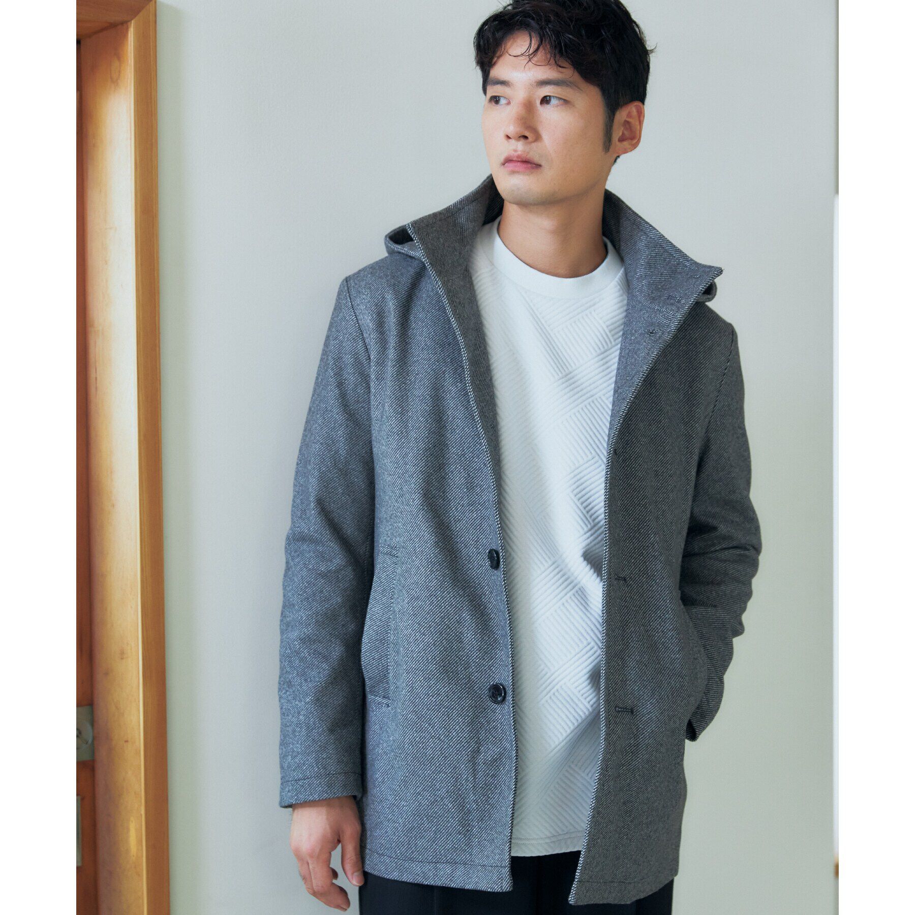 THE SHOP TK「ウールライクメルトン2WAYコート ビジネス対応/フード取外し可」|ブルゾン・スタジャン|